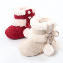 Baby shoes winter plus velvet cotton boots high-top 0-1 year old female baby non-slip soft-soled toddler shoes anti-falling heel
