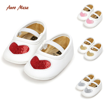 Baby toddler shoes autumn women 0-1 years old baby soft sole PU leather single shoes 100 days old little princess shoes breathable