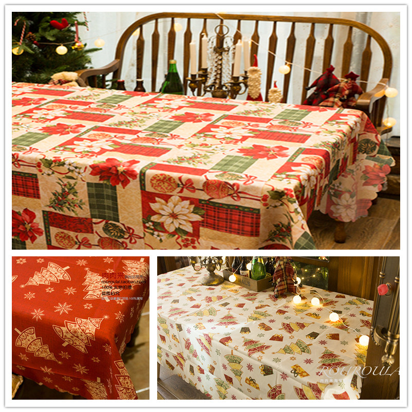 Christmas Table Cloth Tabletop Decoration Arrangement Party Dining Room Scene Background Table Cloth New Round Table Polyester Fiber Cloth Material