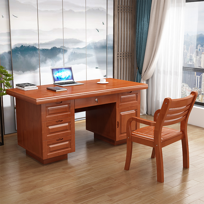 Solid wood desk 1 4 m desktop computer desk home writing desk with drawer with lock office table and chairs combined-Taobao