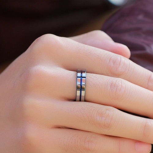 Chữ miễn phí thời trang độc đoán nhẫn chéo màu xanh nam phiên bản Nhật Bản và Hàn Quốc của nhẫn nam chỉ số nhẫn titan thép nhẫn cặp bạc