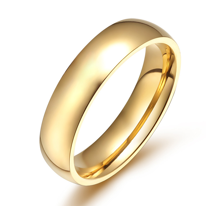 Nam nhẫn thủy tinh đơn giản bằng thép titan bề mặt cong trang sức tối giản đôi nhẫn 6MM đơn đuôi nhẫn sinh viên cá tính nhẫn đôi vàng tây