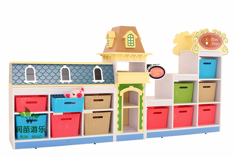 Kindergarten Children's Castle Cartoon Cabinet Wooden Kindergarten Cabinet Corner Combinet for Children's Bookcase Cleaning Cabinet