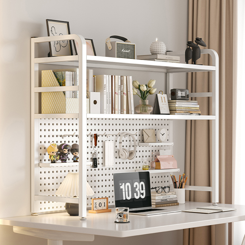 Desktop Storage Rack, Desk Bookshelf, Desk Organizer Pegboard, Decorative Shelf, Computer Desk Two-Tier Workstation Display Shelf
