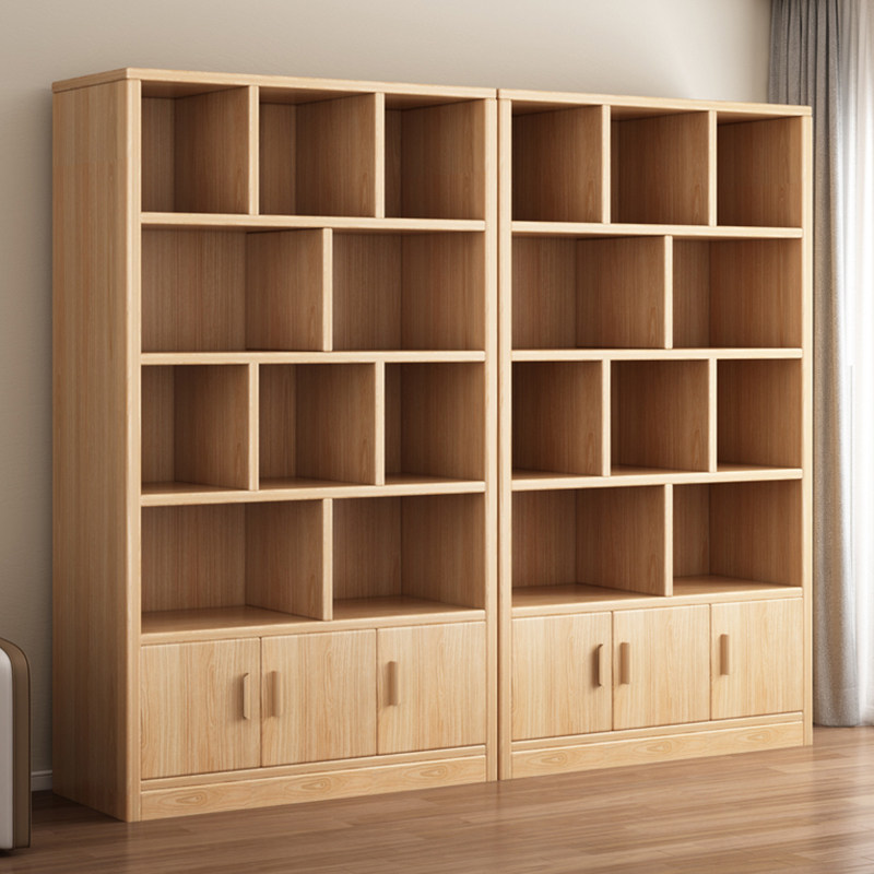 Solid wood bookshelf floor shelves Home bookcase integrated by wall Living room Multilayer cupboard lockers storage cabinet-Taobao