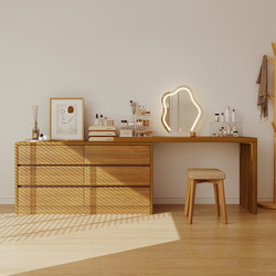 Solid Wood Dressing Table for Bedroom, Simple Modern Bedside Six-Drawer Cabinet, Integrated New Chinese-Style Makeup Table with Storage Cabinet
