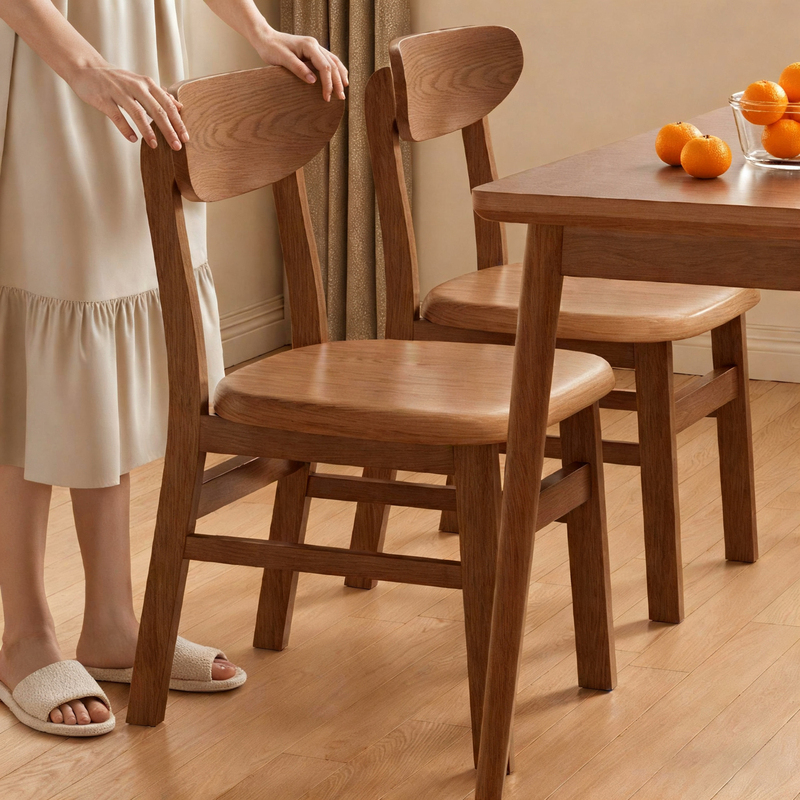 Solid Wood Dining Chair for Home Use, Suitable for Small Apartments, Does Not Take up Space, Dining Chair in Walnut Color, Simple Modern Dining Table and Chair Set