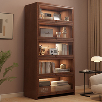 Dongwo Naijia American solid wood bookcase walnut color living room dustproof household storage cabinet storage cabinet bookshelf