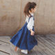 Korean version of the girl's suspender jeans skirt suit spring and autumn 2022 big children's loose big swing skirt autumn princess skirt