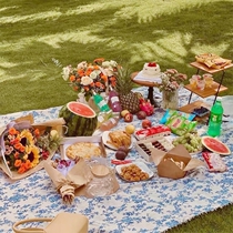 ins style picnic mat spring outing lawn mat picnic tablecloth moisture-proof American printed cotton and linen tablecloth picnic cloth
