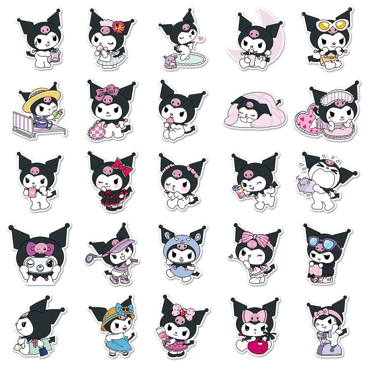 200 неподражаемых милых наклеек Kuromi в виде мультяшного справочника для украшения diy водостойкие наклейки маленький дьявол справочный стиль