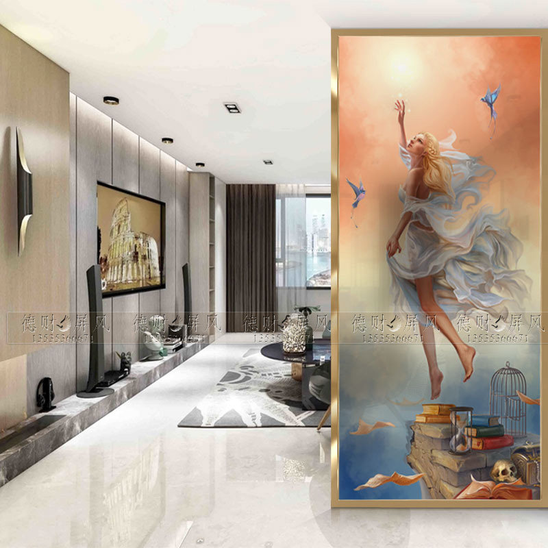 Art Glass Genguan Living Room Compartment Push Minimalist Yoo Style Abstract Elegant Craft Tempered Glass Screen Dance Female