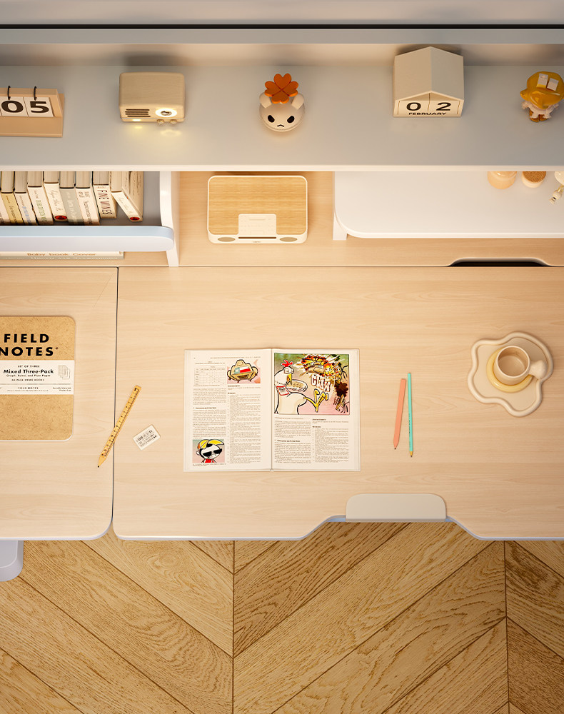 Детская парта 儿童学习桌小学生写字书桌实木升降书架桌子家用写作业课桌椅套装