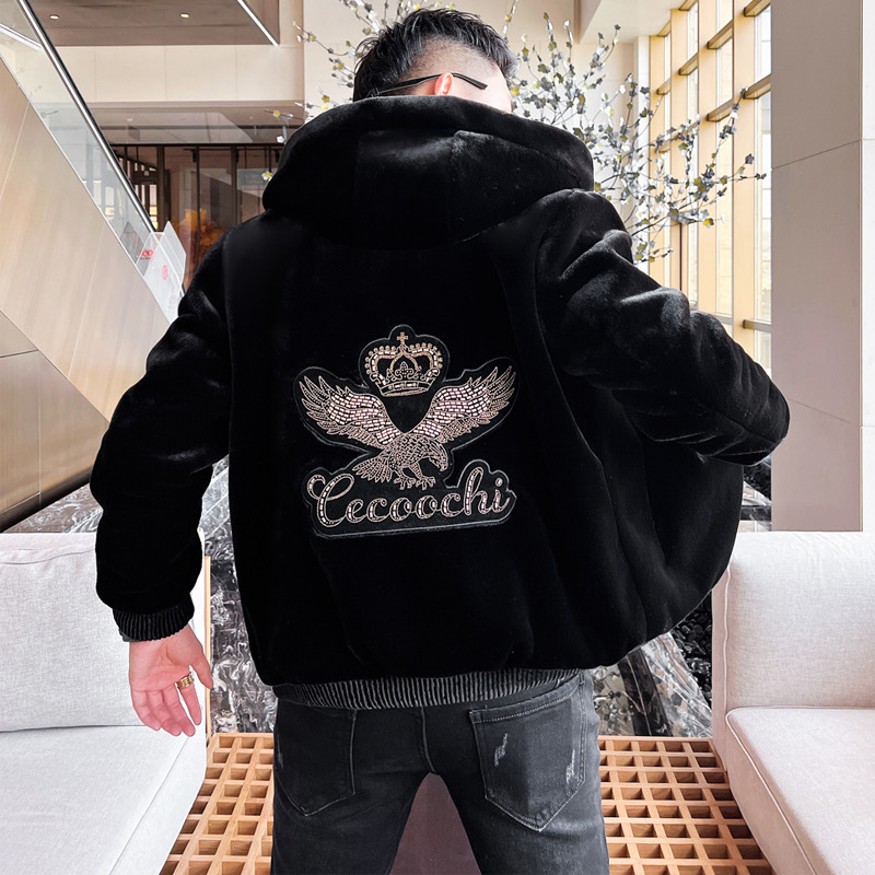 Wild Bull King European-Style Winter Trendy Gold Mink Velvet Men's Jacket, Fleece-Lined, Thickened, Warm Hooded Haining Jacket Wild Bull King European-Style Winter Trendy Gold Mink Velvet Men's Jacket, Fleece-Lined, Thickened, Warm Hooded Haining Jacket