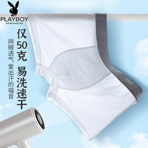 Playboy pure white modal cotton panties men mens boxer pants summer mesh thin 100% cotton crotch