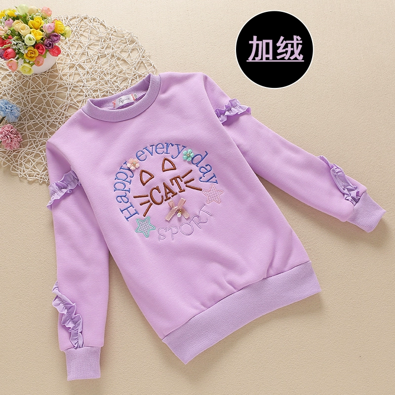 Áo thun cotton cotton cho bé gái cộng với nhung mùa thu đông phiên bản Hàn Quốc áo thun trẻ em tay dài thời trang thời trang bé trai