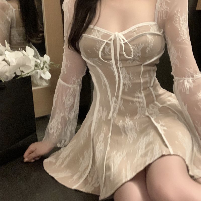 Plus-Size High-End French-Style Sexy Waist-Cinching Flared Lace Long-Sleeve New Elegant Slim-Fit Dress for Women Plus-Size High-End French-Style Sexy Waist-Cinching Flared Lace Long-Sleeve New Elegant Slim-Fit Dress for Women
