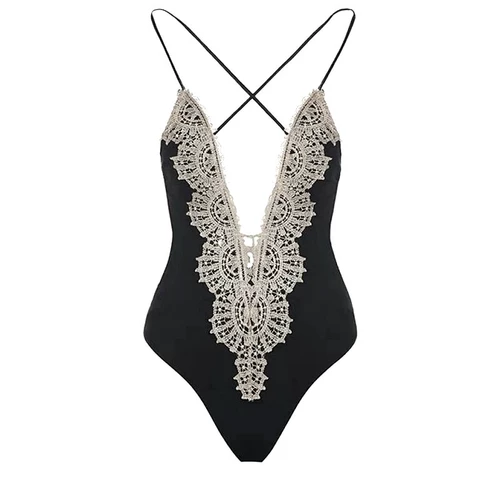 Кружевной черный купальник, коллекция 2022, европейский стиль, кружевное платье, с открытой спиной