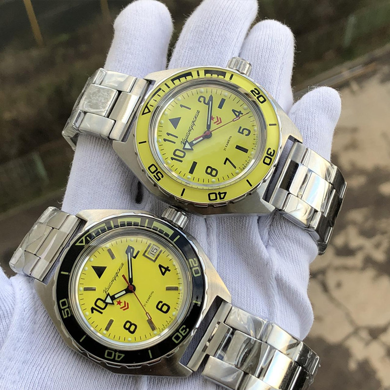 軍錶機械男錶俄羅斯VOSTOK東方新指揮官自動200米防水遊泳黃錶盤