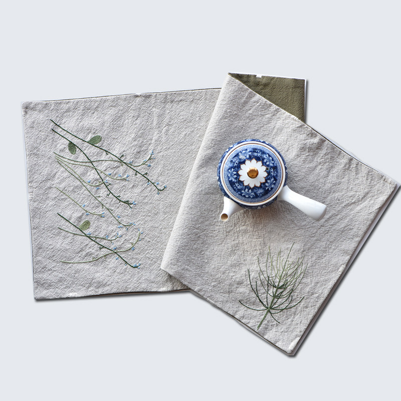 Mountain Wild Grass Artisanal DIY Embroidery Fabric Embroidered Tea Mat Tea Mat Tea Mat Homemade Gift Tea Art Material Bag Kit