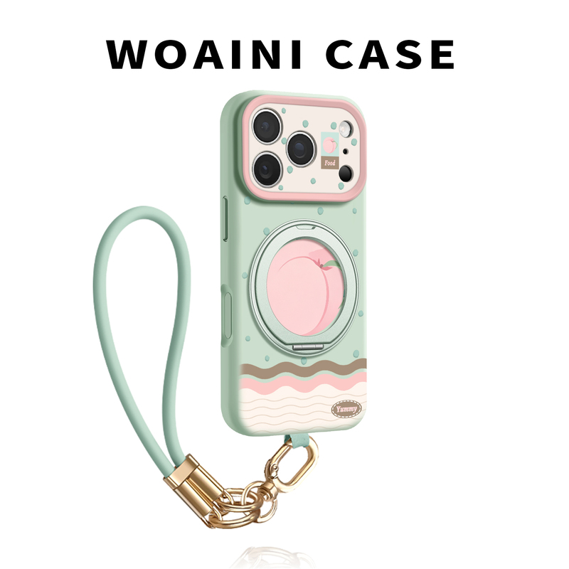 Woei Ni Is Suitable for Apple 18Pro Phone Case ins Korean Style Creative Iphone17Promax Peach 16 New Rotating Stand 15Pm Niche Female 14 Full Coverage 13 Liquid Silicone 12 Lanyard