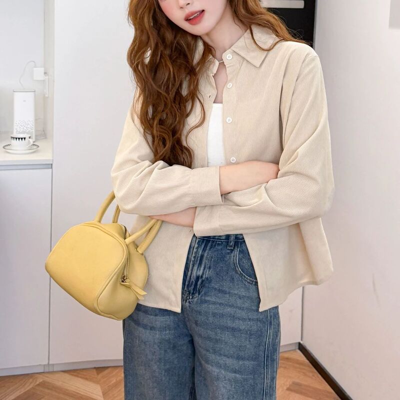 Corduroy Polo Shirt for Women, New Spring, Autumn and Winter Style, Ribbed Shirt, Loose Top, Short Jacket, Can Be Worn Inside or Outside Corduroy Polo Shirt for Women, New Spring, Autumn and Winter Style, Ribbed Shirt, Loose Top, Short Jacket, Can Be Worn Inside or Outside