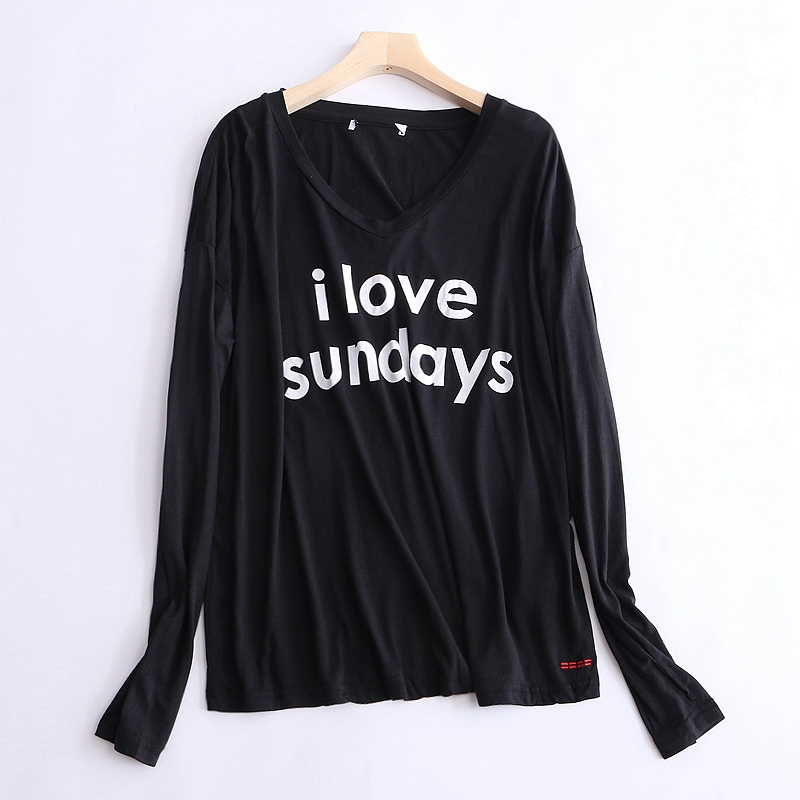 Large size T-shirt Fall new foreign trade women's clothing Leisure 100 lap V Collar Letter Printed Loose Long Sleeve Blouse 7166