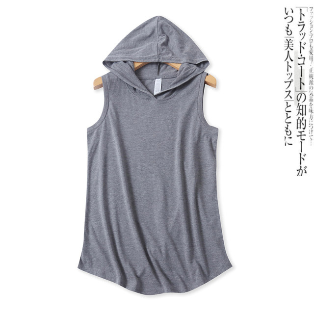 Hooded sleeveless T-shirt spring and summer new foreign trade women's clothing versatile casual solid color pullover loose large size top 17791