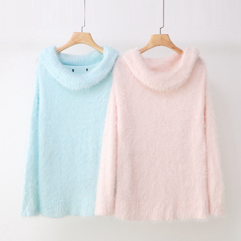 All-match sweater Winter new foreign trade women's simple high-neck pullover slim fit large size raglan long-sleeved top 7380