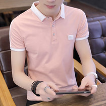 Trend mens half-sleeve blood mens short-sleeved T-shirt cotton lapel collar has a collar slim polo shirt with collar
