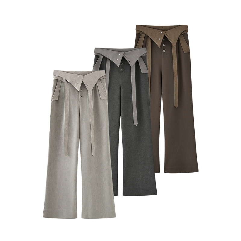 Mukhina Lyocell Patchwork Houndstooth Pattern High-Waisted Loose Straight A-Line Casual Trousers Mukhina Lyocell Patchwork Houndstooth Pattern High-Waisted Loose Straight A-Line Casual Trousers