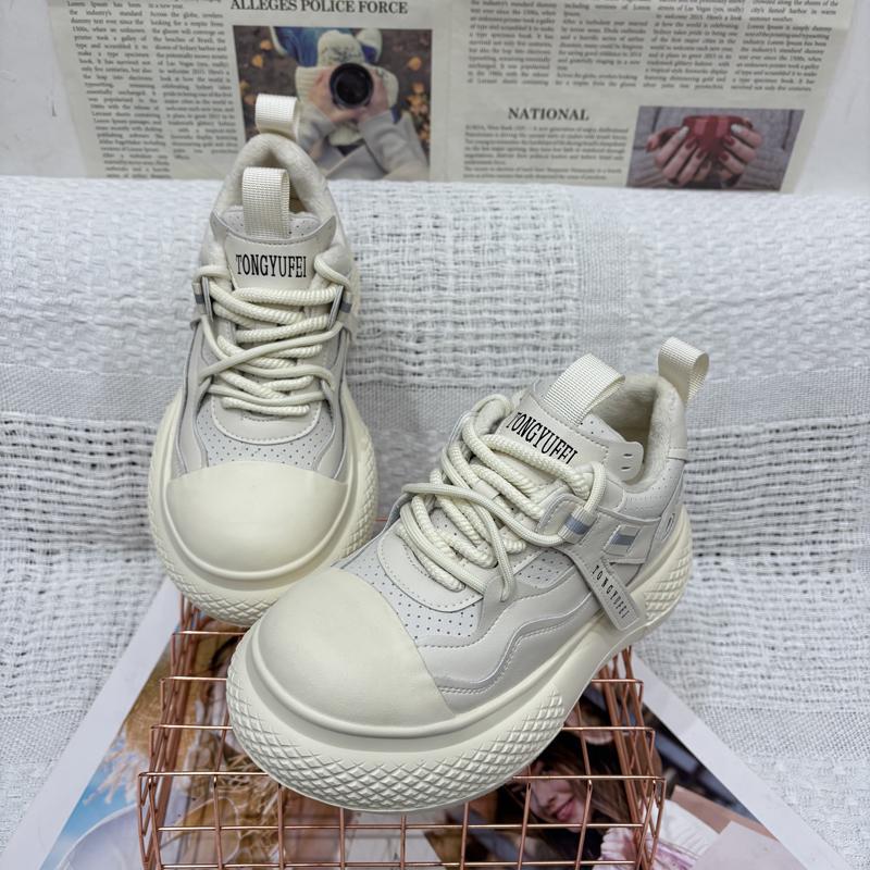 European Goods 2025 New Genuine Leather Lace-Up Casual Sneakers Shell Toe Ugly Cute Loafers White Sneakers Sports Shoes