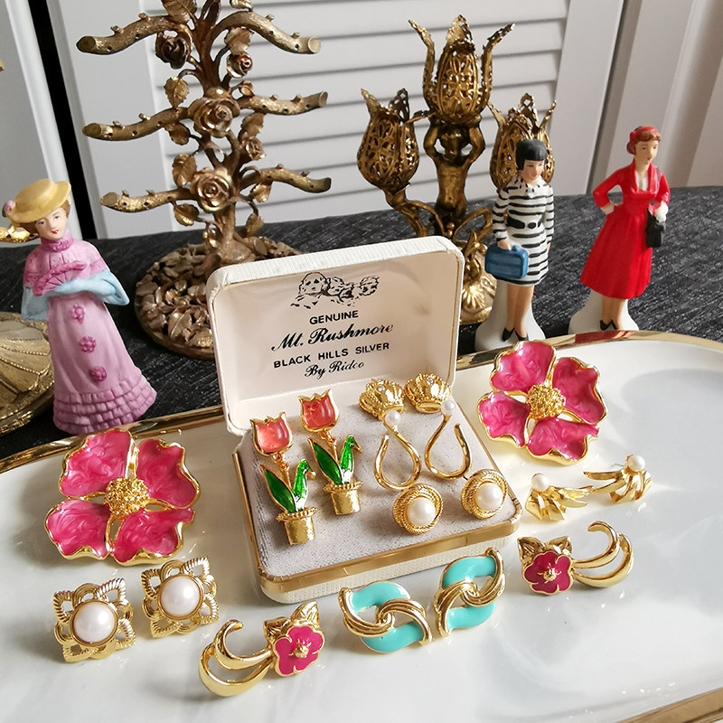 vintage overseas custom retro vintage modern retro 100 lap enamel pearl gilded anti-allergy ear clip