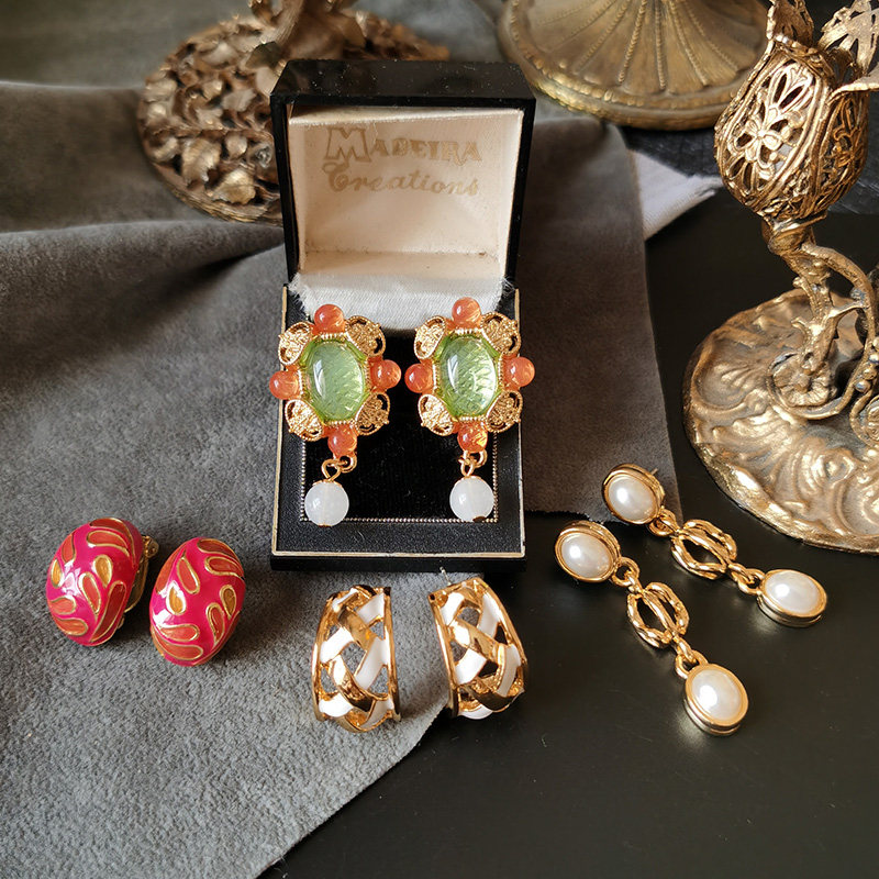 vintage overseas custom retro vintage modern retro 100 lap enamel pearl gilded anti-allergy ear clip