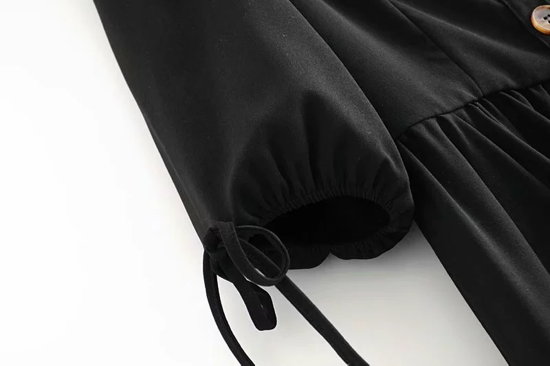 Pháp thích hợp cổ điển Pháp hào phóng cổ áo đơn ngực trang trí mỏng giữa tay váy khí chất váy cổ tích - Sản phẩm HOT