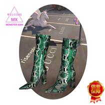 MX monster Independent Design European and American Street Trend Korean Fashion Design Snake Pattern Short Leather Boots Boots