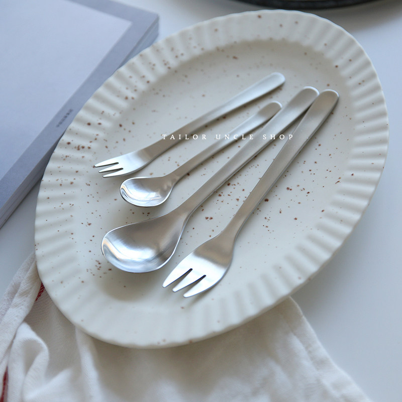 Dressful Uncle Day Style Foggy Noodle Stainless Steel Cutlery 304 Stainless Steel Wire Drawing Western Dining Knife Fork Spoon Sweet fork spoon-Taobao