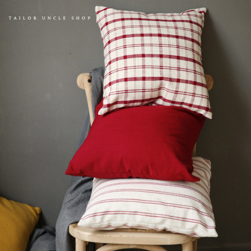 Tailor Big Uncle Christmas Home Sofa Hug Pillow Minima Boutique Nordic Red Plaid Cotton Linen Cushions Office Leaning Back-Taobao