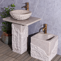 Factory direct sales natural stone wash basin outdoor simple pedestal basin balcony courtyard integrated granite stone manufacturer