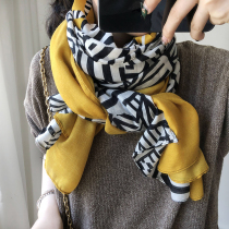 Scarf female autumn Korean version of Joker color zebra stripe tourism beach towel cotton linen long shawl spring and autumn thin gauze scarf