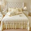 Winter Thickened Milk Velvet Lace Bed Cover Single Piece Three-Piece Set Quilted Cotton Solid Color Short Plush Lace Bed Skirt