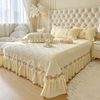 Winter Thickened Milk Velvet Lace Bed Cover Single Piece Three-Piece Set Quilted Cotton Solid Color Short Plush Lace Bed Skirt