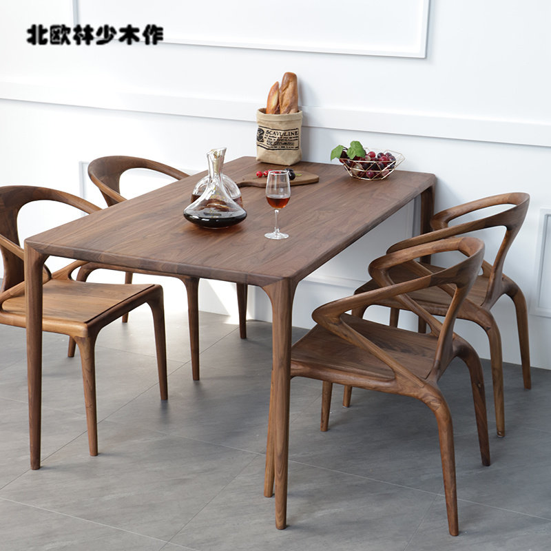 North American black walnut dining table Nordic minimalist large board log dining table rectangular workbench modern solid wood table and chairs