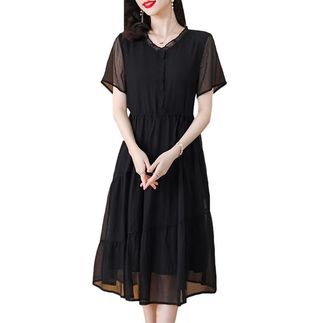 Lady's dress, high-end and stylish, 2023 new summer dress, large size belly-covering, fashionable and elegant middle-aged mother's dress