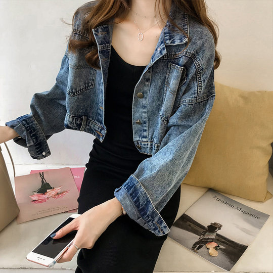 2025 Spring New Vintage Hong Kong Style Denim Jacket for Women, Short Loose Korean Version Bf Casual Denim Coat Trendy