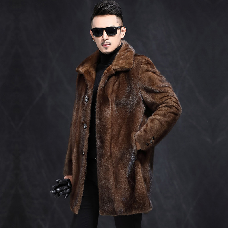 Men's Mink Fur Coat Full Mink Mid-length Fur Winter Warm Loose