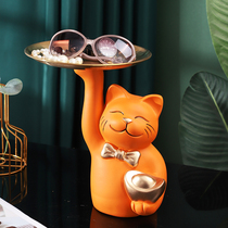 Lucky cat tray Cash register front desk Household home decoration Living room entrance Shoe cabinet key storage ornaments