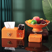 Light luxury Feng Shui fruit plate living room household creative coffee table Simple modern luxury high foot orange three-piece suit ornaments