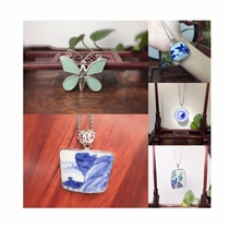 Hot Old Porcelain Pendant Wool Chain Girlfriend Gift Sterling Silver Wrapping Antique Hanfu Accessories Fashion Blue and White Porcelain