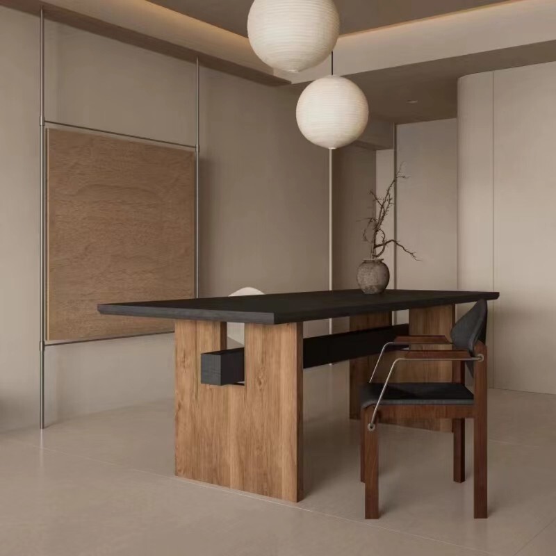 Medieval-Style Solid Wood Dining Table, Minimalist Wabi-Sabi Style, Family Desk, Tea Table, Designer Office Desk, Family Long Table